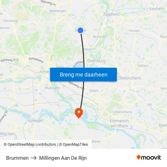Brummen to Millingen Aan De Rijn map