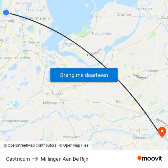 Castricum to Millingen Aan De Rijn map
