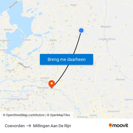 Coevorden to Millingen Aan De Rijn map