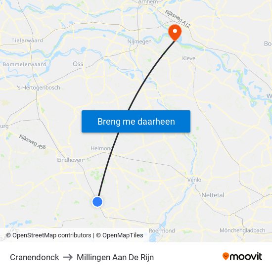 Cranendonck to Millingen Aan De Rijn map