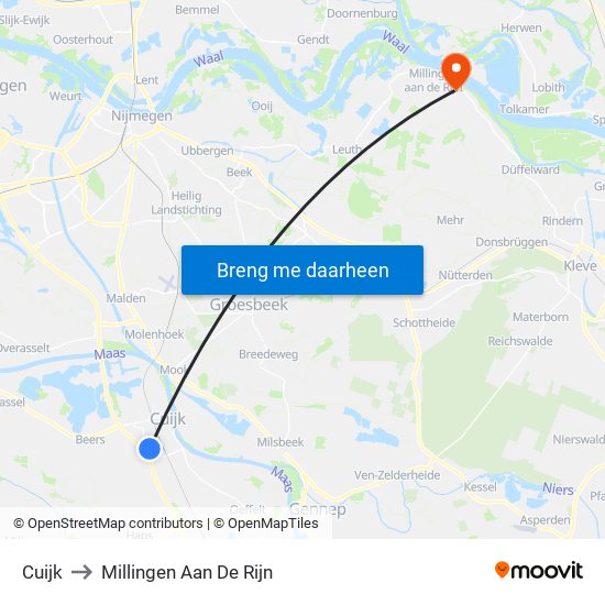 Cuijk to Millingen Aan De Rijn map