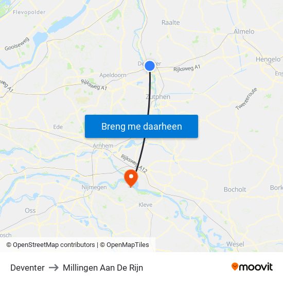 Deventer to Millingen Aan De Rijn map
