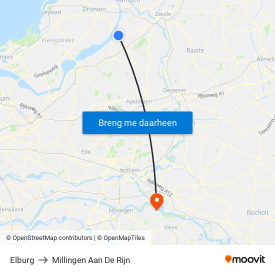 Elburg to Millingen Aan De Rijn map