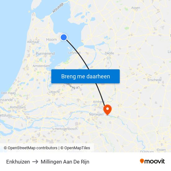 Enkhuizen to Millingen Aan De Rijn map