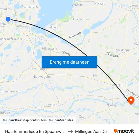 Haarlemmerliede En Spaarnwoude to Millingen Aan De Rijn map