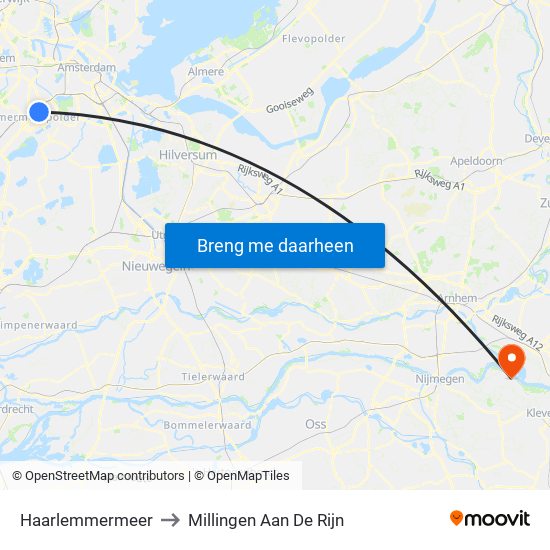 Haarlemmermeer to Millingen Aan De Rijn map