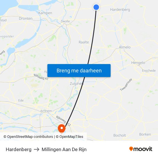 Hardenberg to Millingen Aan De Rijn map