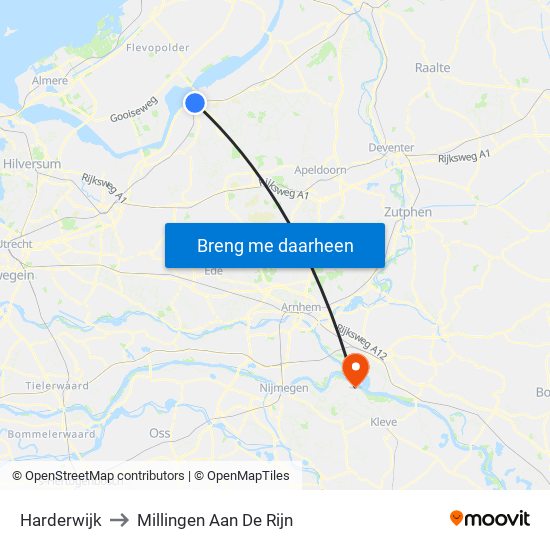 Harderwijk to Millingen Aan De Rijn map