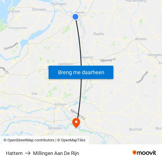 Hattem to Millingen Aan De Rijn map