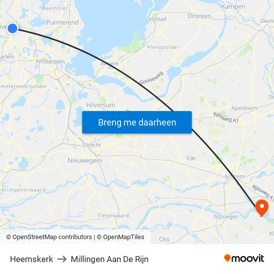 Heemskerk to Millingen Aan De Rijn map