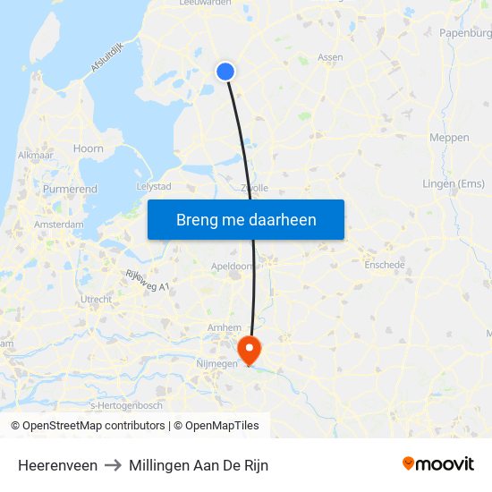 Heerenveen to Millingen Aan De Rijn map