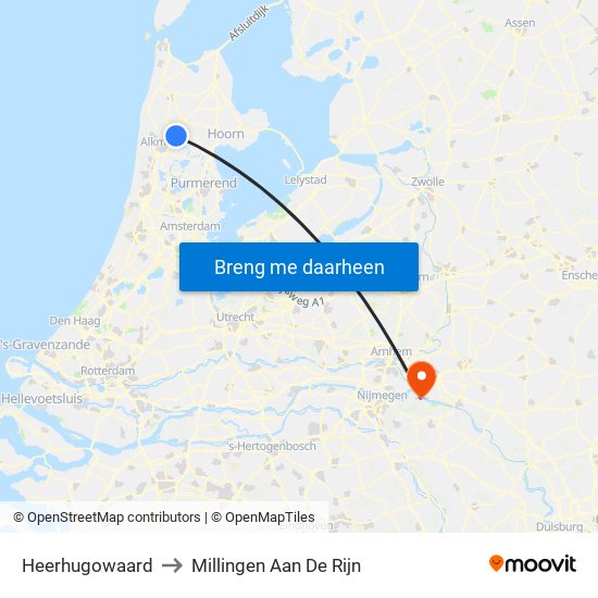 Heerhugowaard to Millingen Aan De Rijn map