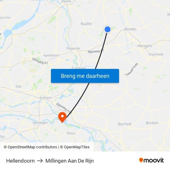Hellendoorn to Millingen Aan De Rijn map