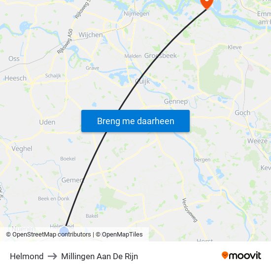Helmond to Millingen Aan De Rijn map