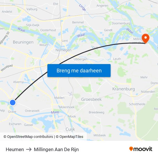 Heumen to Millingen Aan De Rijn map