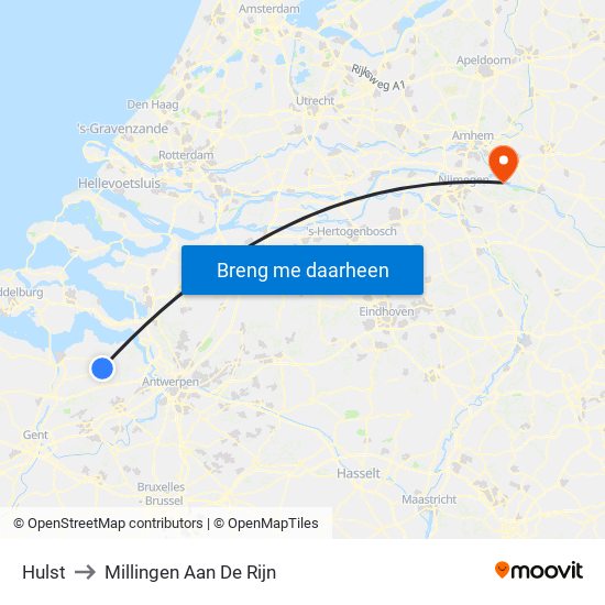 Hulst to Millingen Aan De Rijn map