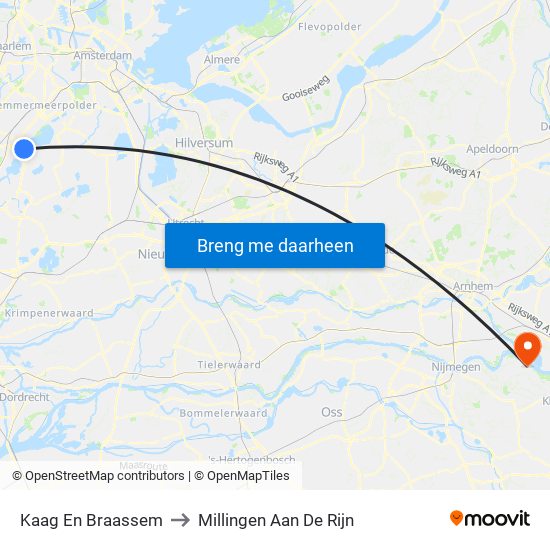 Kaag En Braassem to Millingen Aan De Rijn map