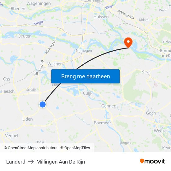 Landerd to Millingen Aan De Rijn map