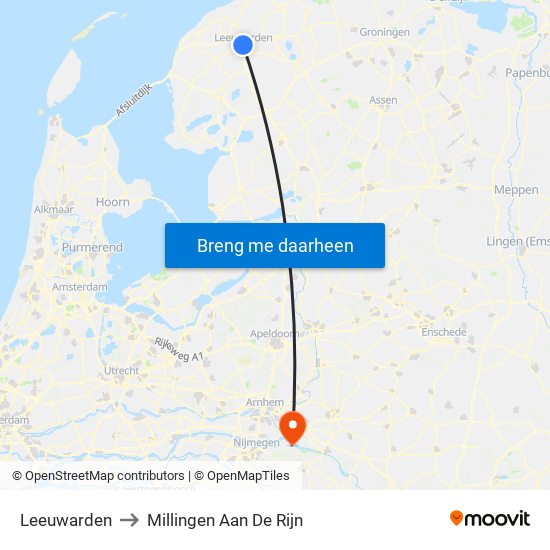 Leeuwarden to Millingen Aan De Rijn map