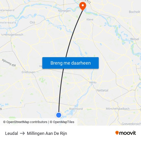 Leudal to Millingen Aan De Rijn map