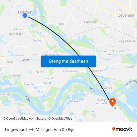 Lingewaard to Millingen Aan De Rijn map