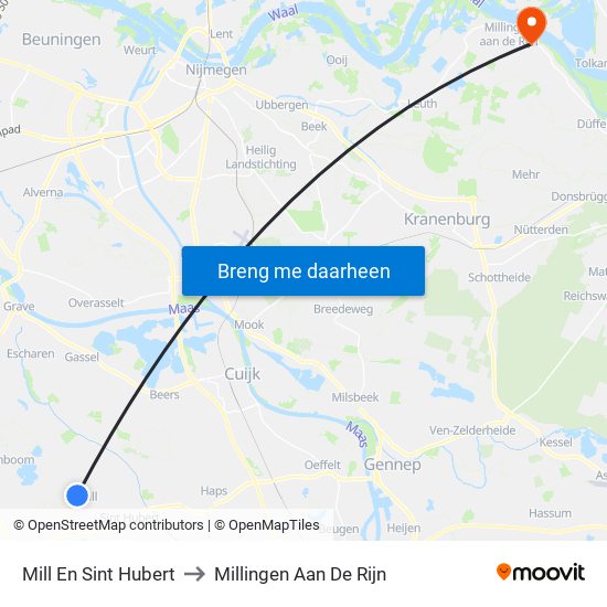 Mill En Sint Hubert to Millingen Aan De Rijn map