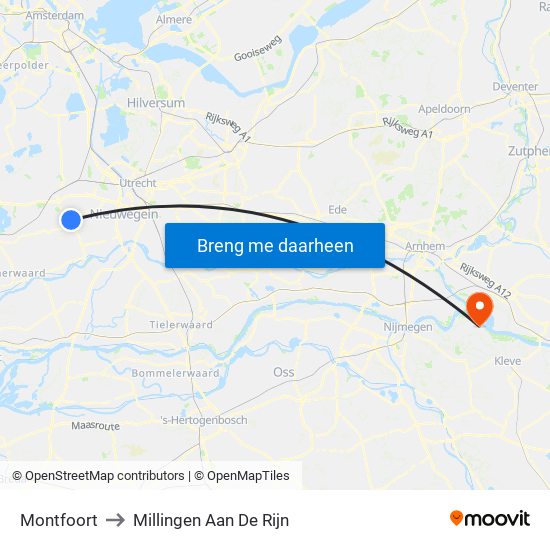 Montfoort to Millingen Aan De Rijn map