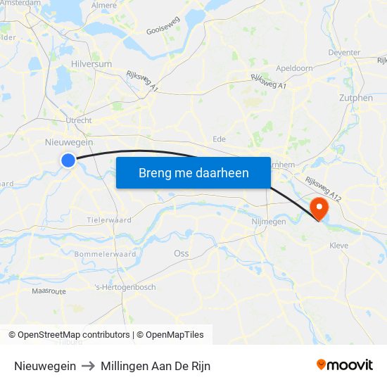 Nieuwegein to Millingen Aan De Rijn map