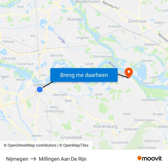 Nijmegen to Millingen Aan De Rijn map
