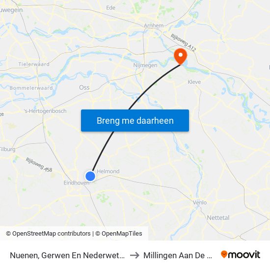 Nuenen, Gerwen En Nederwetten to Millingen Aan De Rijn map