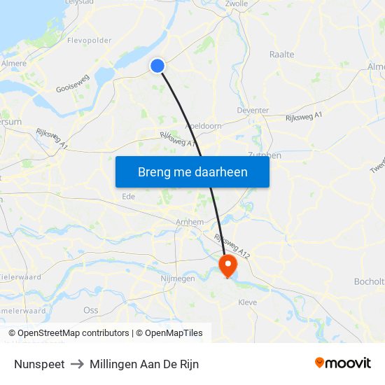 Nunspeet to Millingen Aan De Rijn map