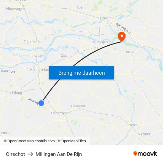 Oirschot to Millingen Aan De Rijn map