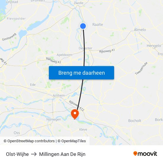 Olst-Wijhe to Millingen Aan De Rijn map