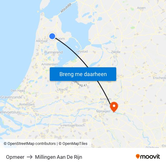 Opmeer to Millingen Aan De Rijn map