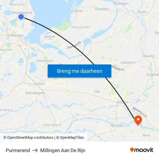 Purmerend to Millingen Aan De Rijn map