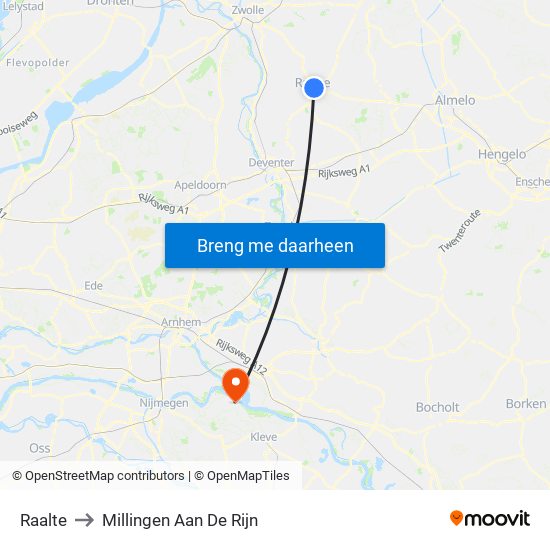 Raalte to Millingen Aan De Rijn map