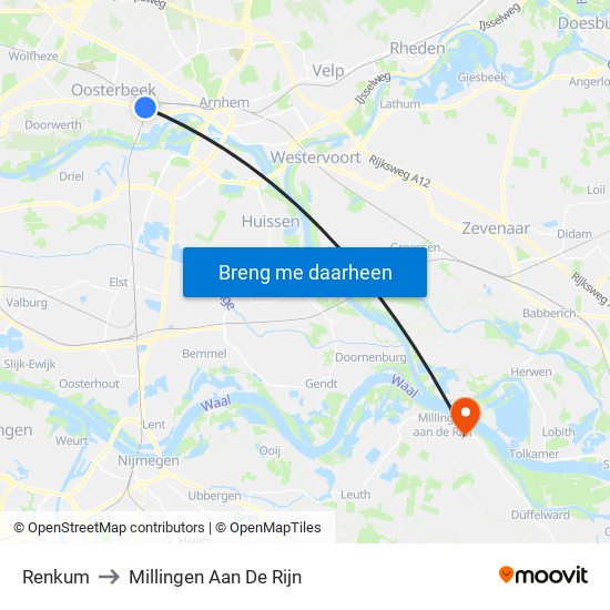 Renkum to Millingen Aan De Rijn map