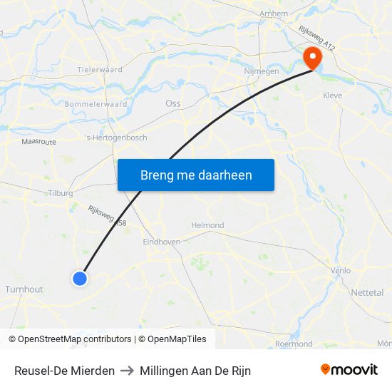 Reusel-De Mierden to Millingen Aan De Rijn map