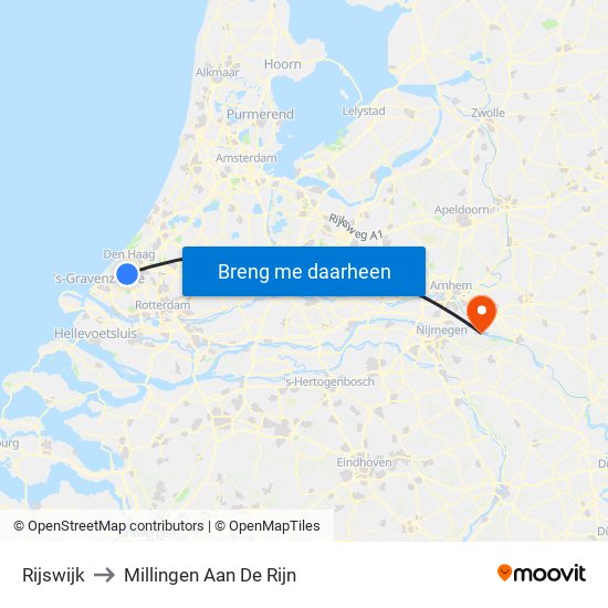 Rijswijk to Millingen Aan De Rijn map