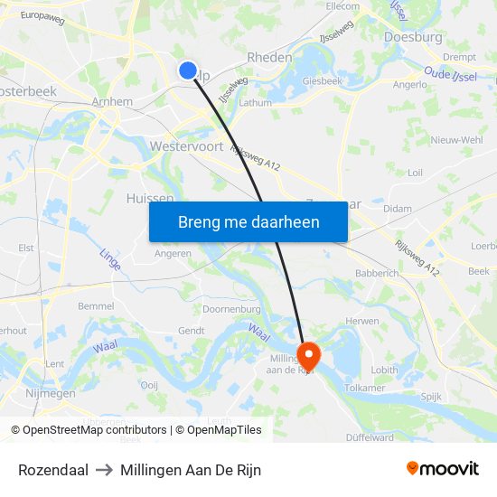 Rozendaal to Millingen Aan De Rijn map