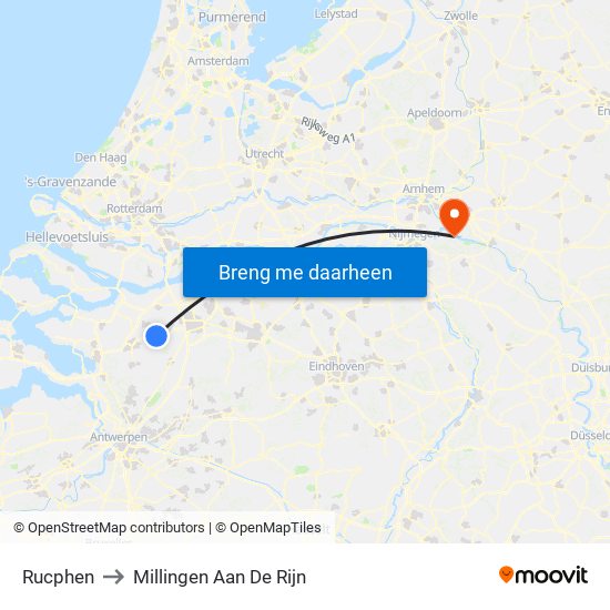 Rucphen to Millingen Aan De Rijn map