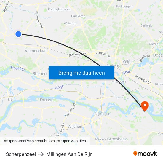 Scherpenzeel to Millingen Aan De Rijn map