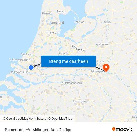 Schiedam to Millingen Aan De Rijn map
