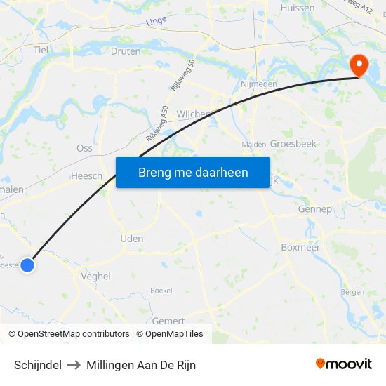 Schijndel to Millingen Aan De Rijn map