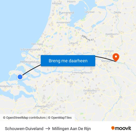 Schouwen-Duiveland to Millingen Aan De Rijn map