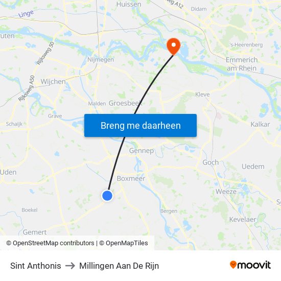 Sint Anthonis to Millingen Aan De Rijn map