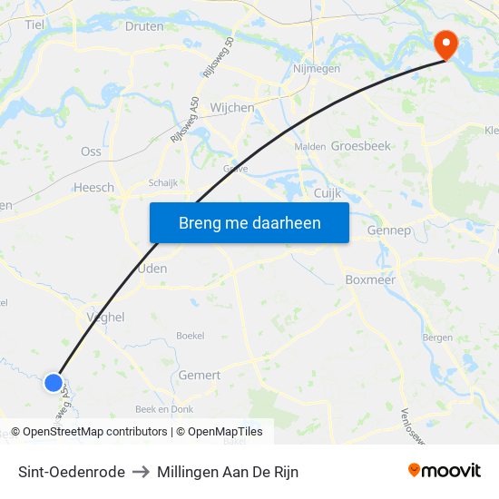 Sint-Oedenrode to Millingen Aan De Rijn map