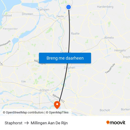 Staphorst to Millingen Aan De Rijn map