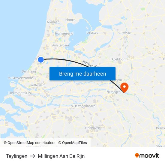 Teylingen to Millingen Aan De Rijn map