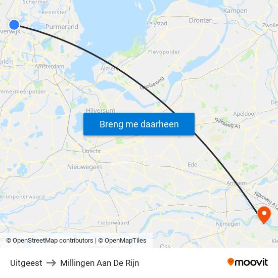 Uitgeest to Millingen Aan De Rijn map